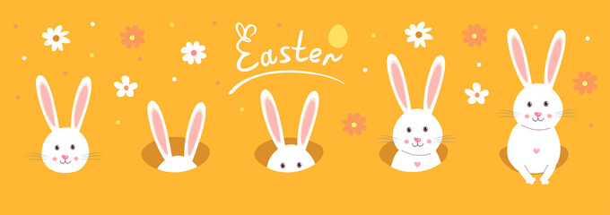 Set icon Easter rabbit, easter Bunny. Banner.Flat vector illustration.