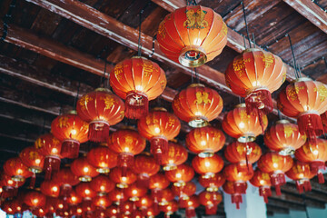 Chinese new year decoration. Red light lanterns.