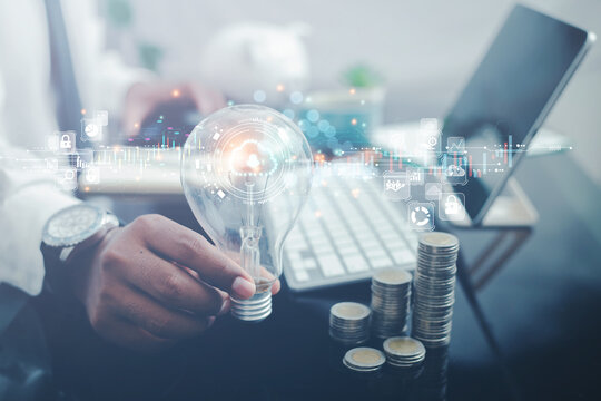 Business man targets innovations in the automated cloud storage industry. technology information optimization concept