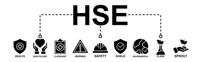 Hse Banner Web Icon Vector Illustration For Health, Healthcare, Clipboard, Warning, Safety, Flask, Sprout, Environmental ‘in The Corporate Occupational Safety And Health