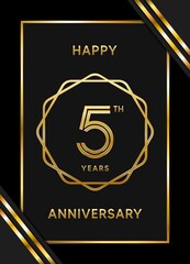 5 Years Anniversary logotype. Anniversary celebration template design with golden ring for booklet, leaflet, magazine, brochure poster, banner, web, invitation or greeting card. Vector illustrations