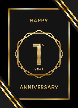 1 Year Anniversary logotype. Anniversary celebration template design with golden ring for booklet, leaflet, magazine, brochure poster, banner, web, invitation or greeting card. Vector illustrations
