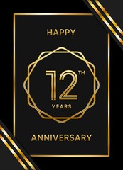 12 Years Anniversary logotype. Anniversary celebration template design with golden ring for booklet, leaflet, magazine, brochure poster, banner, web, invitation or greeting card. Vector illustrations
