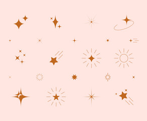 Shiny sparks silhouettes. Twinkle star particles, glitter sparkles and magic sparkle isolated silhouette icons set. Set of star sparkling and twinkling cartoon.