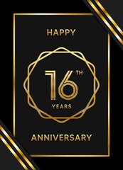 16 Years Anniversary logotype. Anniversary celebration template design with golden ring for booklet, leaflet, magazine, brochure poster, banner, web, invitation or greeting card. Vector illustrations