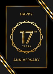 17 Years Anniversary logotype. Anniversary celebration template design with golden ring for booklet, leaflet, magazine, brochure poster, banner, web, invitation or greeting card. Vector illustrations