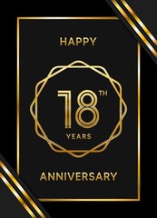 18 Years Anniversary logotype. Anniversary celebration template design with golden ring for booklet, leaflet, magazine, brochure poster, banner, web, invitation or greeting card. Vector illustrations