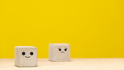 Concrete cubes. concept of surveying customer satisfaction after the after-sales service. With copy space