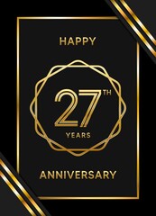 27 Years Anniversary logotype. Anniversary celebration template design with golden ring for booklet, leaflet, magazine, brochure poster, banner, web, invitation or greeting card. Vector illustrations