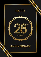 28 Years Anniversary logotype. Anniversary celebration template design with golden ring for booklet, leaflet, magazine, brochure poster, banner, web, invitation or greeting card. Vector illustrations