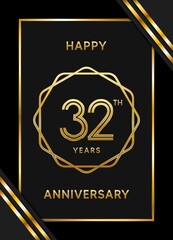 32 Years Anniversary logotype. Anniversary celebration template design with golden ring for booklet, leaflet, magazine, brochure poster, banner, web, invitation or greeting card. Vector illustrations