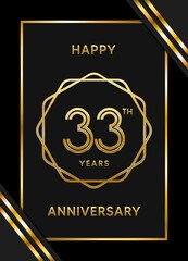 33 Years Anniversary logotype. Anniversary celebration template design with golden ring for booklet, leaflet, magazine, brochure poster, banner, web, invitation or greeting card. Vector illustrations