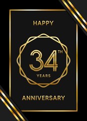 34 Years Anniversary logotype. Anniversary celebration template design with golden ring for booklet, leaflet, magazine, brochure poster, banner, web, invitation or greeting card. Vector illustrations