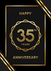 35 Years Anniversary logotype. Anniversary celebration template design with golden ring for booklet, leaflet, magazine, brochure poster, banner, web, invitation or greeting card. Vector illustrations