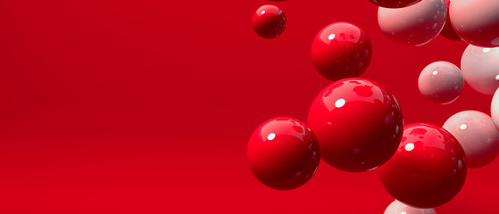 Scattered floating colored spheres on a vibrant background - 3D render
