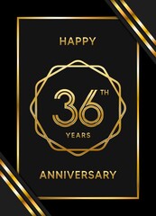 36 Years Anniversary logotype. Anniversary celebration template design with golden ring for booklet, leaflet, magazine, brochure poster, banner, web, invitation or greeting card. Vector illustrations