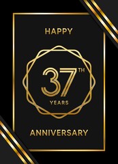 37 Years Anniversary logotype. Anniversary celebration template design with golden ring for booklet, leaflet, magazine, brochure poster, banner, web, invitation or greeting card. Vector illustrations