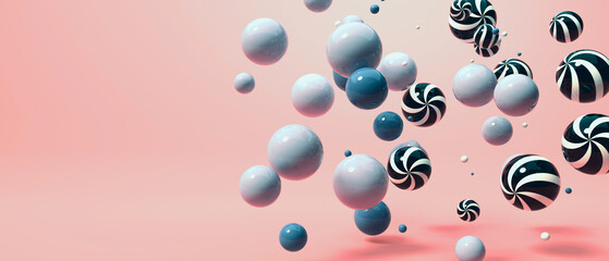 Scattered floating colored spheres on a vibrant background - 3D render