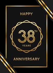 38 Years Anniversary logotype. Anniversary celebration template design with golden ring for booklet, leaflet, magazine, brochure poster, banner, web, invitation or greeting card. Vector illustrations