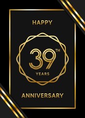 39 Years Anniversary logotype. Anniversary celebration template design with golden ring for booklet, leaflet, magazine, brochure poster, banner, web, invitation or greeting card. Vector illustrations