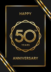 50 Years Anniversary logotype. Anniversary celebration template design with golden ring for booklet, leaflet, magazine, brochure poster, banner, web, invitation or greeting card. Vector illustrations