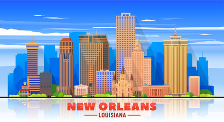 New Orleans Louisiana united states city skyline vector illustration on white background. Business travel and tourism concept with modern buildings. Image for presentation, banner, web site.