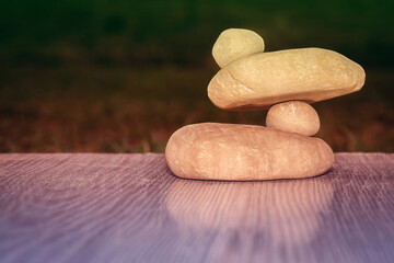 Beautiful stone building. Balancing structure. Clay stones. Old balancing stones