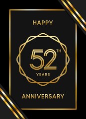 52 Years Anniversary logotype. Anniversary celebration template design with golden ring for booklet, leaflet, magazine, brochure poster, banner, web, invitation or greeting card. Vector illustrations