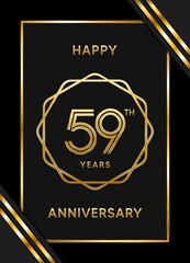 59 Years Anniversary logotype. Anniversary celebration template design with golden ring for booklet, leaflet, magazine, brochure poster, banner, web, invitation or greeting card. Vector illustrations