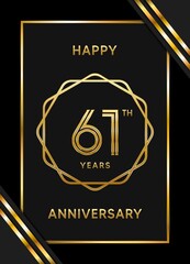61 Years Anniversary logotype. Anniversary celebration template design with golden ring for booklet, leaflet, magazine, brochure poster, banner, web, invitation or greeting card. Vector illustrations