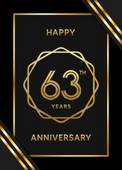 63 Years Anniversary logotype. Anniversary celebration template design with golden ring for booklet, leaflet, magazine, brochure poster, banner, web, invitation or greeting card. Vector illustrations