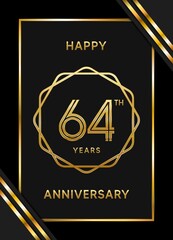 64 Years Anniversary logotype. Anniversary celebration template design with golden ring for booklet, leaflet, magazine, brochure poster, banner, web, invitation or greeting card. Vector illustrations