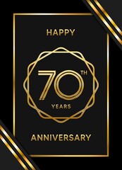 70 Years Anniversary logotype. Anniversary celebration template design with golden ring for booklet, leaflet, magazine, brochure poster, banner, web, invitation or greeting card. Vector illustrations