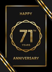71 Years Anniversary logotype. Anniversary celebration template design with golden ring for booklet, leaflet, magazine, brochure poster, banner, web, invitation or greeting card. Vector illustrations