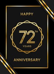 72 Years Anniversary logotype. Anniversary celebration template design with golden ring for booklet, leaflet, magazine, brochure poster, banner, web, invitation or greeting card. Vector illustrations