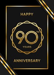 90 Years Anniversary logotype. Anniversary celebration template design with golden ring for booklet, leaflet, magazine, brochure poster, banner, web, invitation or greeting card. Vector illustrations