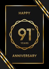 91 Years Anniversary logotype. Anniversary celebration template design with golden ring for booklet, leaflet, magazine, brochure poster, banner, web, invitation or greeting card. Vector illustrations