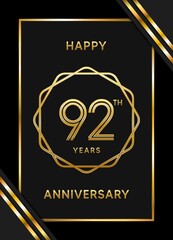 92 Years Anniversary logotype. Anniversary celebration template design with golden ring for booklet, leaflet, magazine, brochure poster, banner, web, invitation or greeting card. Vector illustrations