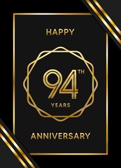 94 Years Anniversary logotype. Anniversary celebration template design with golden ring for booklet, leaflet, magazine, brochure poster, banner, web, invitation or greeting card. Vector illustrations