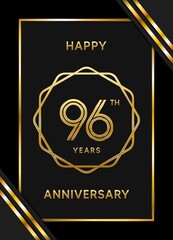 96 Years Anniversary logotype. Anniversary celebration template design with golden ring for booklet, leaflet, magazine, brochure poster, banner, web, invitation or greeting card. Vector illustrations