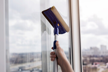 Washing window with special mop