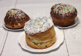 Traditional Ukrainian Easter Cake Kulich or Orthodox Christian Easter Bread.
