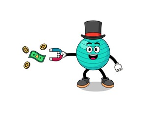 Fototapeta na wymiar Character Illustration of exercise ball catching money with a magnet