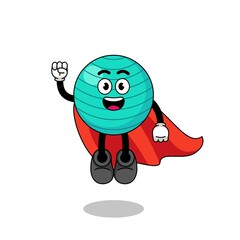Fototapeta na wymiar exercise ball cartoon with flying superhero