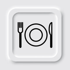 Restaurant, fork knife plate simple icon. Flat design. Neumorphism design.ai