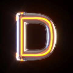 Glowing glass tube font Letter D 3D