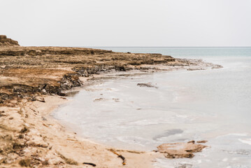 Landscape image of the Dead Sea in Israel during a cloudy day. 