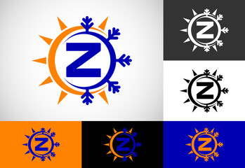 Initial Z monogram alphabet with abstract sun and snow. Air conditioner logo sign symbol. Hot and cold symbol.