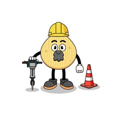 Character cartoon of potato chip working on road construction