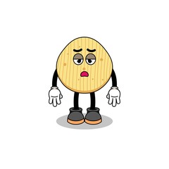 potato chip cartoon with fatigue gesture